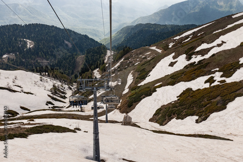 Cable car lines and ski lifts in the mountains