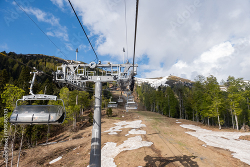 Cable car lines and ski lifts in the mountains