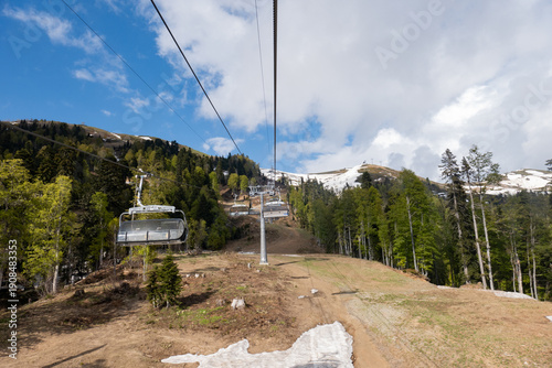 Cable car lines and ski lifts in the mountains