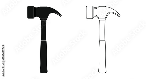 Two hammer illustrations one solid black and one line drawing