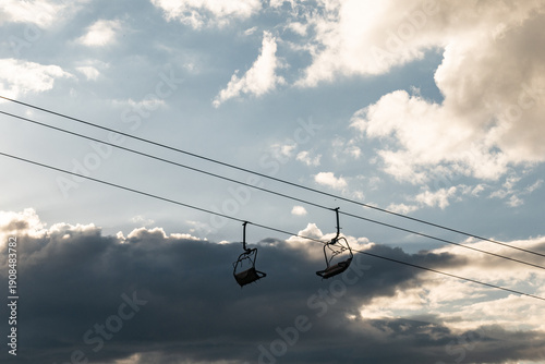 Cable car lines and ski lifts in the mountains