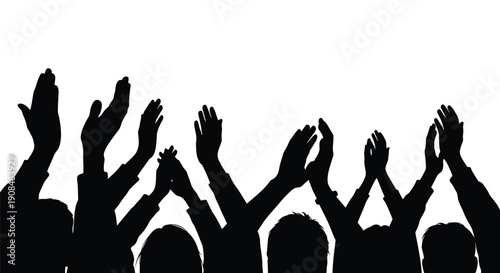 A multitude of hands raised in applause depicted in silhouette