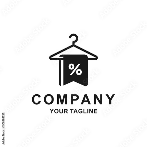 Minimalist Clothing Hanger Logo with Discount Tag Icon