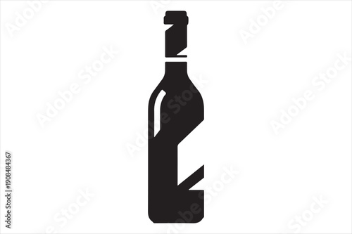 Elegant silhouette of an empty wine bottle with a classic stopper Vector, illustration