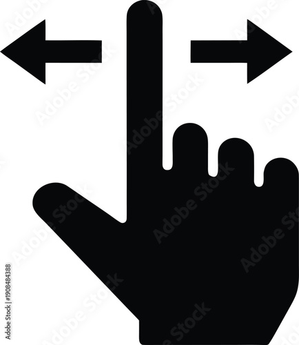 hand swiping left gesture silhouette vector illustration on transparent background