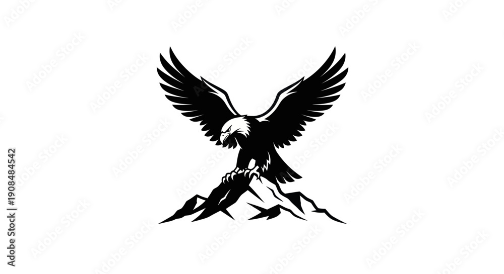 Fototapeta premium Soaring eagle silhouette over mountain peak