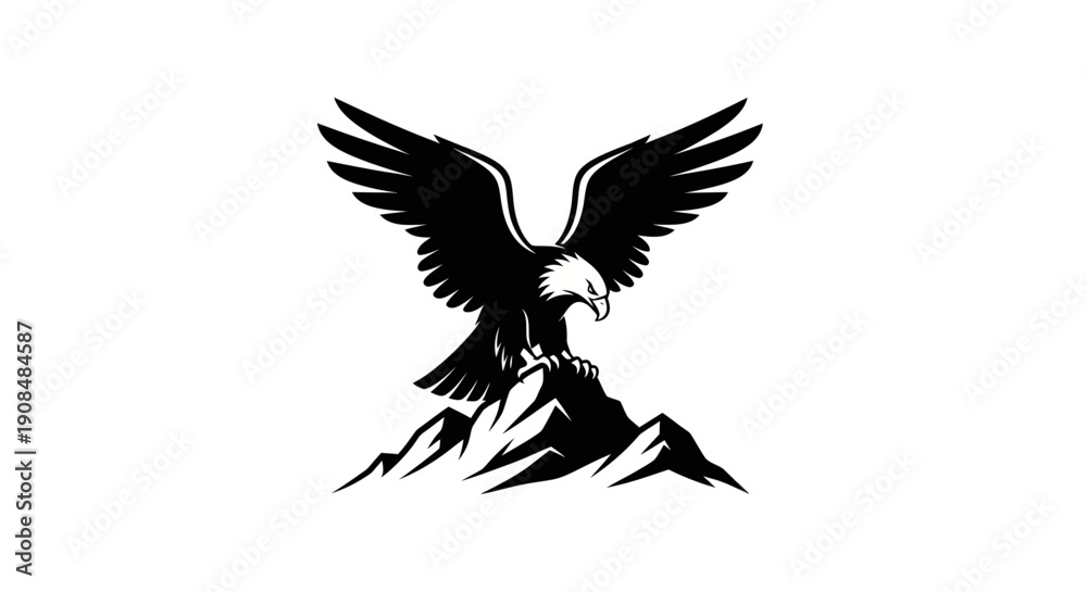 Obraz premium Soaring eagle silhouette over mountain peak