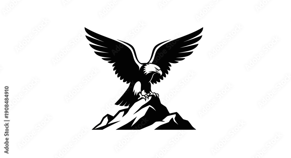 Fototapeta premium Soaring eagle silhouette over mountain peak