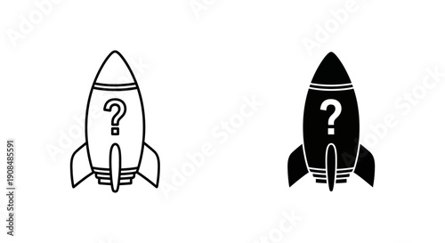 Rocketship with Question Mark Icon: Represents Unknown Destinations, Space Exploration Mystery, and Launch Uncertainty
