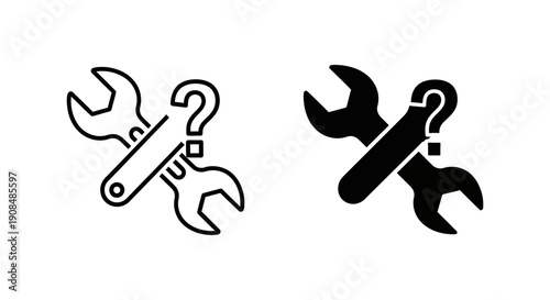 Wrench Question Mark Icon: Representing uncertainty in repairs, asking about maintenance, or a technical problem. DIY and troubleshooting concept.