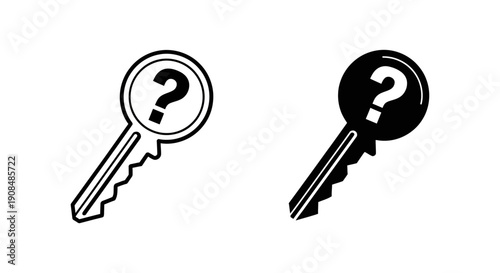 Key with Question Mark Icon Set - Unlocking Secrets, Finding Solutions, or Access Inquiry
