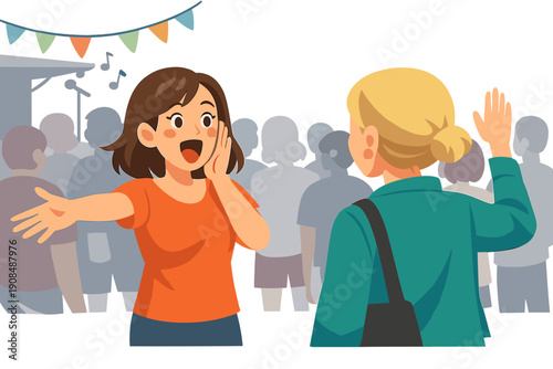 A woman unexpectedly encounters an old friend at a crowded event