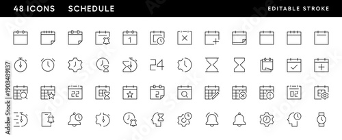 Schedule icon collection. Appointment, calendar, time, events, reminder, deadline, time management, booking, notification and more. Editable stroke. Pixel Perfect. Grid base 32 x 32.