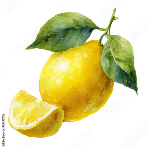 Watercolor isometric artwork featuring Lemon, presented on white background.