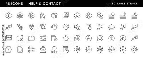 Support icon collection. Contact icon set. Customer service, contact us, information, technical support, call center, assistant and more. Editable stroke. Pixel Perfect. Grid base 32 x 32.