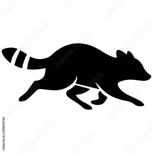 Black and White Raccoon Silhouette Running, Graphic Vector Animal Icon