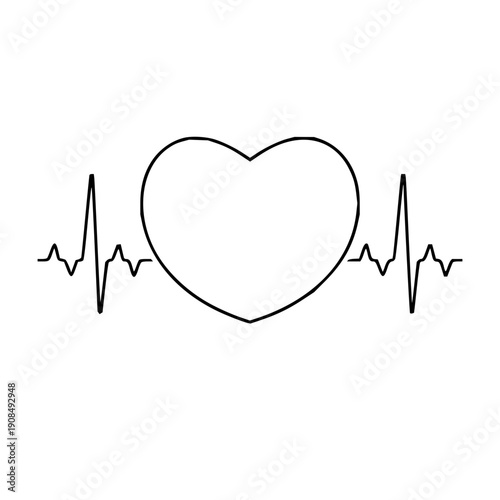 Abstract line art illustration featuring a central heart icon complemented by a dynamic electrocardiogram (ECG) rhythm on both sides, symbolizing health, vitality, and essential medical monitoring
