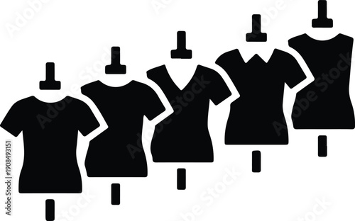 silhouette five different t-shirt styles on mannequins vector design
