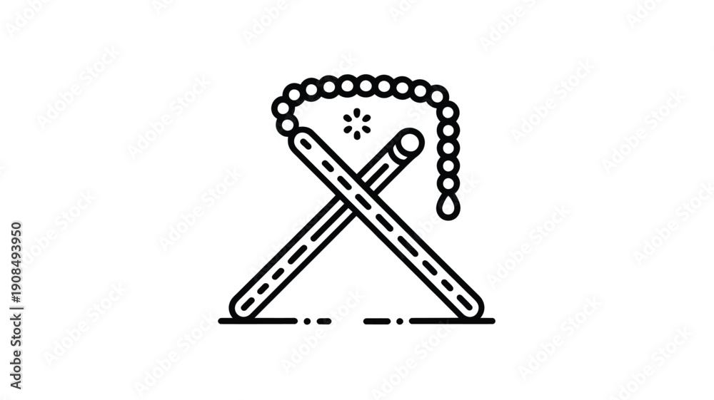 Obraz premium Line art illustration of crossed chopsticks with a string of beads