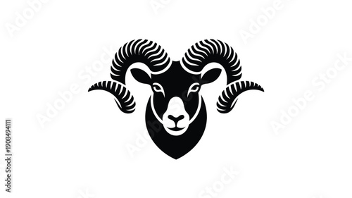 Stylized ram head illustration in black and white facing forward