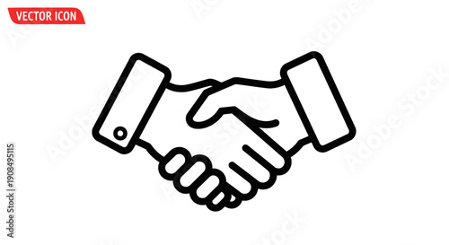 Strong handshake vector icon symbolizing a successful business deal or partnership, rendered in a bold outline style on an isolated white background.