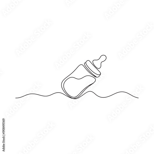 A minimalist single line drawing of a baby bottle representing infant care and nourishment