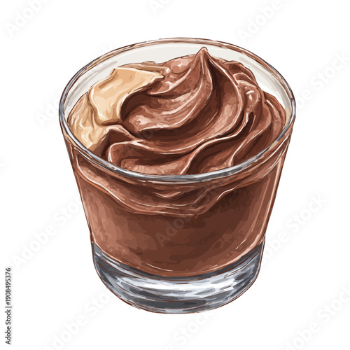 Isometric-style watercolor depiction of Chocolate Mousse, set against a white background.