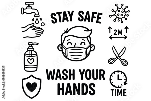 Covid 19 Prevention Icons With Text Stay Safe Wash Your Hands coronavirus safety
