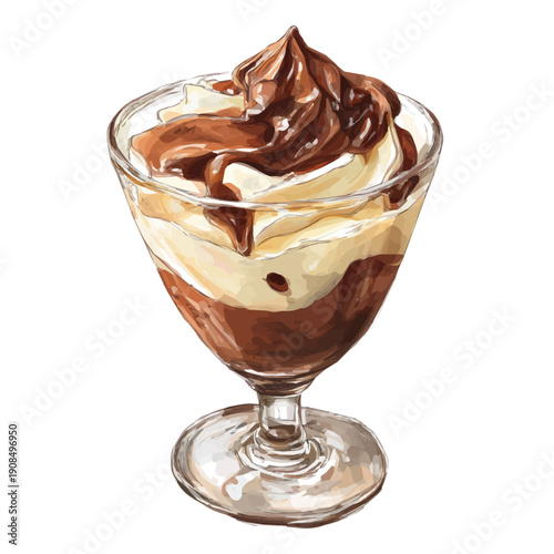 Artistic isometric watercolor image of Chocolate Mousse, isolated on a white surface.
