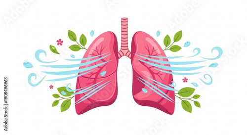 Healthy lungs with clean air and green leaves symbolizing wellness and respiratory health