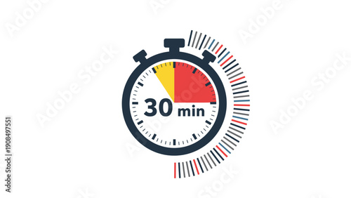30 minute countdown timer icon with a stopwatch showing time management and fast service delivery concepts.