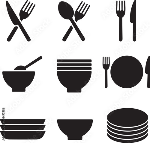 Kitchen dining silhouette icon vector set.Vector illustration.