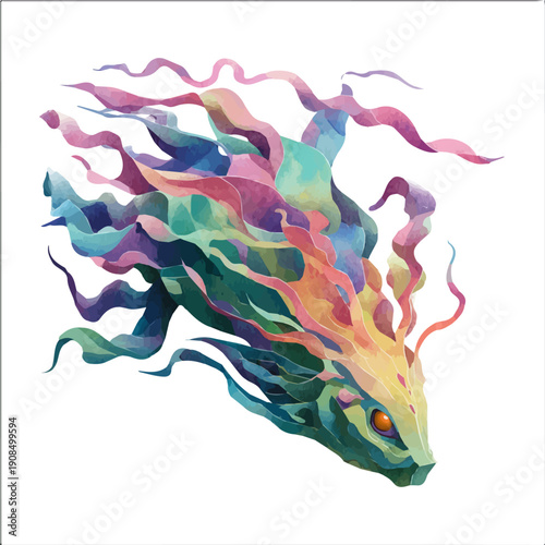 Photos Watercolor isometric artwork featuring Banshee, presented on white background