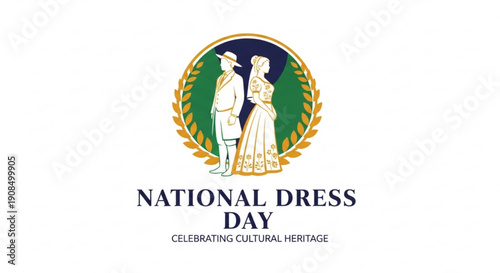 National dress day logo with traditional couple and cultural heritage text