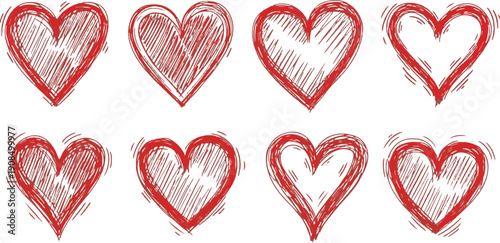 Hand drawn winged hearts and scribble heart shapes collection for valentine day sketch vector illustration set