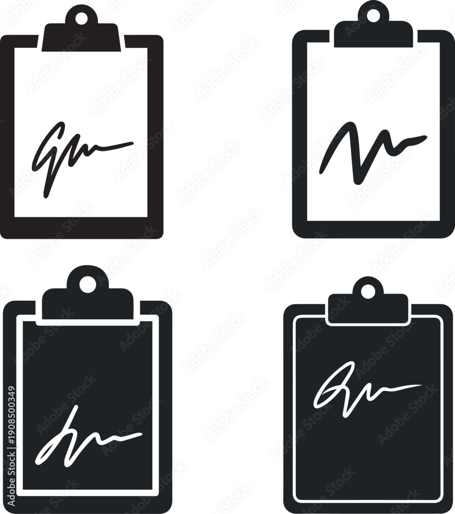 Fototapeta premium Silhouette Clipboard with Signature Vector Icon Black Contract Document Illustration