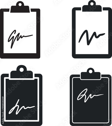 Silhouette Clipboard with Signature Vector Icon Black Contract Document Illustration