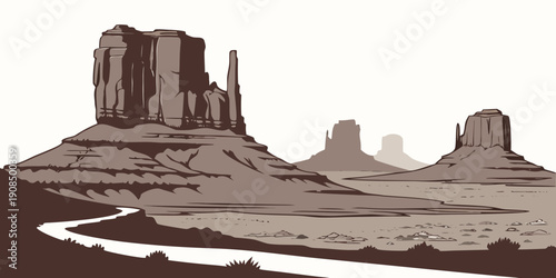 A vast desert landscape with towering rock formations and a winding river.