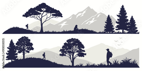 Two contrasting landscapes with trees and mountains under a clear sky