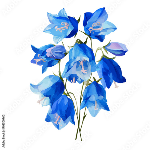 Isometric-style watercolor depiction of Bluebell Bouquet, set against a white background.