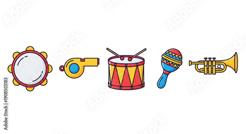 Colorful musical instruments for kids tambourine whistle drum maraca trumpet