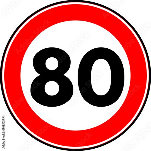 Speed Limit 80 kmh Traffic Sign Vector