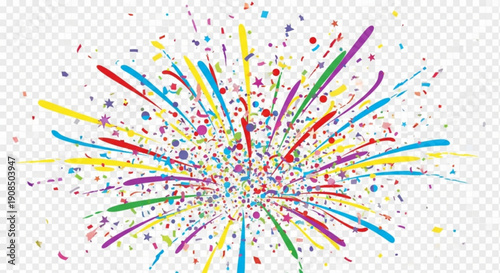 Vibrant colorful paint splatter explosion on transparent background