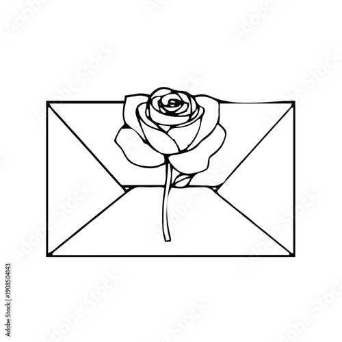 Valentines – Love Letters & Stationery (BW Outline) – folded note card outline with rose