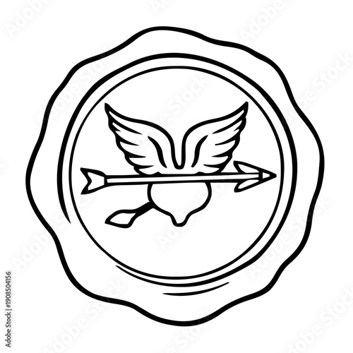 Valentines – Love Letters & Stationery (BW Outline) – wax seal stamp outline with cupid arrow