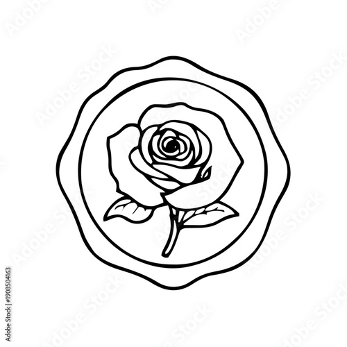 Valentines – Love Letters & Stationery (BW Outline) – wax seal stamp outline with rose