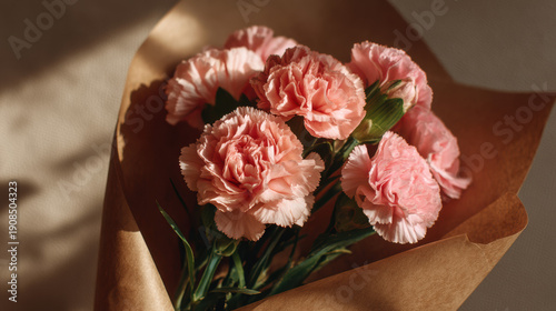Beautiful floral bouquet with vibrant pink carnations, fresh natural flowers, artistic arrangement, romantic gift idea, perfect for celebration and home decor