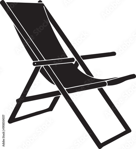 Foldable Deck Chair With Black Frame And Slatted Seat Design