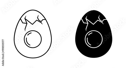 Cracked Egg Icon: Outline and Silhouette for Food, Life, and Renewal