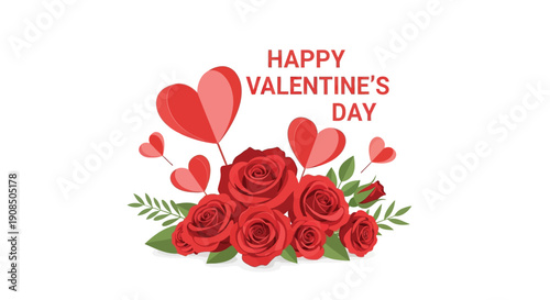 A festive valentine s day arrangement with hearts roses and a celebratory message